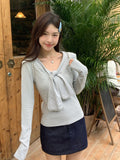 Korean Design Lace Shawl Striped Long-Sleeved T-Shirt For Autumn Unique Beautiful Miu-Bottomed Top