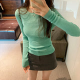 2026 Early Spring Thread Slimming Thin Tsets Bottom Knitted Women's Autumn Round Collar With Long-Sleeved Top