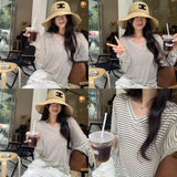 Lyselle Tiansi Super-Good-Looking Single Loose Stripe V-Neck Long-Sleeved T-Shirt For Women 2026 Spring New Thin Top