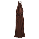 2025 Summer New Women's Temperament De-Backed Silk Densate Hanging Neck Dress Women 3274548