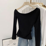 2026 Early Spring Slanted Shoulder Long-Sleeved T-Shirt Girl Autumn New Slimming Pure Hot Girl Sexy Inside Coat