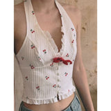 2025 Spice Girls New Summer French V-Neck Hanging Neck Cherry Dress Skirt Open-Back Slings