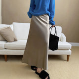 2025 New Thick Acetic Acid Fascination Silk Gloss Fishtail Half Skirt Women's A-Word Bag Hips Thin-Skinny Skirt