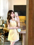 Milk Yellow Little Scented Doll Collar Dress To Close The Waist Thin A Word Gentle Sweet Gold Summer Date