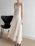 Temperament Apricot Color Lace Sling Dress Women 2025 Summer New High-End Sense Long Vest Dress