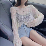 Lazy Wind Loose Long-Sleeved Knitwear Shirt 2026 Spring And Autumn New Women's Fashion Hollow Open Fork Top