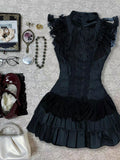 Lace Lace Spliced Bow Sleeveless Dress Women's Summer 2026 New Waist Thin Cake Short Skirt