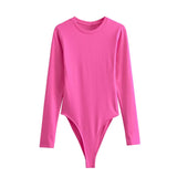 Spring And Summer New Women's Pure Color Round Collar Long-Sleeved Top