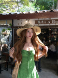 French Retro Holiday Texture Green Sling Dress Short Skirt Women's Summer New Seaside Bra Skinny Dress