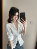 Old Money Style White Sleeve Shirt Woman Loose 2026 Spring And Summer Shirt Repair Body To Close The Waist Solid Color Top