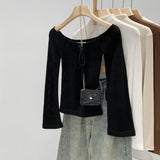Unique Small Sweater Shoulder-To-Shoulder Bow Tie With Knitted Bottom Shirt Women's New Top In Early Spring