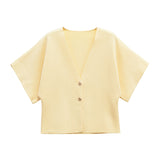 New Women's Clothing Temperament Short-Sleeved V-Neck Two-Grained Knitting Top 4192101