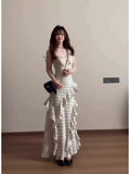 French Lotus Leaf Side Wave Dot Dress Women Summer Seaside Holiday Wind Irregular Temperament Sling Skirt Bag Hip Long Skirt