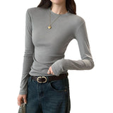Spring 2025 New Design Pure Desire Long-Sleeved Shirt Women Can Wear The Shoulder To Repair T-Shirt Top