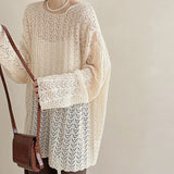 Lazy Wind Loose Long-Sleeved Knitwear Shirt 2026 Spring And Autumn New Women's Fashion Hollow Open Fork Top