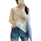 Lyselle Tiansi Linen V-Neck Blue Thin Sunscreen Hoodie Long-Sleeved T-Shirt For Women's Summer 2025 New Loose Top