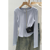 2026 Early Spring Fish Bone Slimming Long Sleeves Of The Bottom Shirt Of Women's Autumn New Unique Special Gas T-Shirt