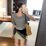 The Beauty Of The Single Wearing Waist Thin Word Collar Bat Sleeve T-Shirt Summer 2026 New Design Pure Desire Top