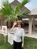 White Light And Breathable French Short-Sleeved Shirt Women's Summer Niche Design Lotus Leaf Side Shirt Temperament Top