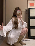 White Long-Sleeved Dress Women Autumn Super Fairy Lace Cake Skirt French Sweet A Word Fluffy Skirt