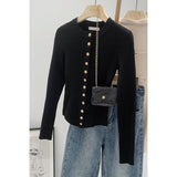 Oceanous Black Metal Buckle Round-Neck Long-Sleeved T-Shirt Women's Spring 2025 New Round-Neck Knitted Shirt Top