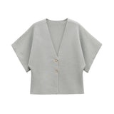 New Women's Clothing Temperament Short-Sleeved V-Neck Two-Grained Knitting Top 4192101