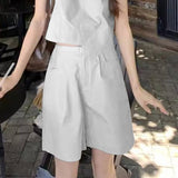 Simple Casual Suit Loose Vest Top Women's 2025 New High-Waist Broad-Legged Shorts Summer Two-Set