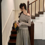 Lyselle Tiansing Striped Shoulder-Sleeve Long-Sleeved Shirt T-Shirt Women's Early Autumn 2025 New Korean Beauty Top