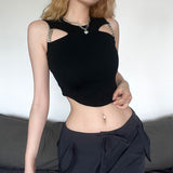 2025 Babes Wearing Black Vest Women Wearing Summer Hollow Irregular Niche Design Sense Of Short Thai Top