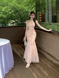 Pure Lust Breeze Broken Flower Net Yarn Sling Dress Femininity Summer Temperament Seaside Vacation Bag Hip Fishtail Long Skirt