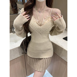 2026 Early Spring V Tie With Long Sleeve Folded Knitted Shirt Girl Autumn And Winter Sexy Inside Repair Waist Design Tide