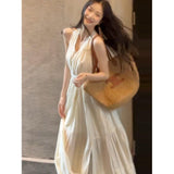 Seaside Holiday Red Hanging Neck Sling Dress Women's Early Summer New Beautiful Body-Clawed Beach Dress