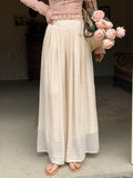 2025 Design Sense Of Fashion Pure Color Tie High Waist Thin Trousers Hanging Wide Leg Pants Slacks Sweet