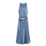 Spring 2025 New Fashion Round Collar Sleeveless Black Silk-Sense Silk-Sense Dress Women 8372090