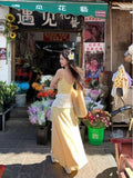 French Broken Flower Bow Sling Dress 2026 Summer New Temperament Slim Sweet Dress