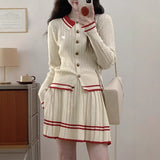 2025 Autumn And Winter New Japan And South Korea Embroidery College Wind Polo Lead Long Sleeve Knitted 100-Fold Skirt Two Sets Of Early Autumn