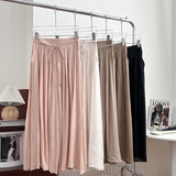 2025 Design Sense Of Fashion Pure Color Tie High Waist Thin Trousers Hanging Wide Leg Pants Slacks Sweet