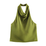 2025 Spring And Summer New Female Fashion Sexy Hot Babes Silk Shading Texture Hanging Neck Top 3203317