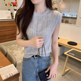 2026 Summer New Hollow Knitted Short-Sleeved T-Shirt Women's Unique Super Beautiful Body-Scuffed Ice Silk Top