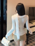 Pure Hair Splicing V Collar Long Sleeve Bottom Shirt Autumn And Winter Hottie Slime Top With Fur Scarf