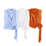 2026 Spring New Female Fashion Sexy Silk-Sense Texture Bow Blouse 2279342