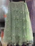 2025 Spring And Summer New High-Rise Thin Double Mesh Yarn Three-Dimensional Flower Half-Body Skirt Long Fairy Dress