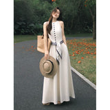 White Long Dress Women 2026 Spring And Summer New Gentle Temperament French Waistless Feeling Sleeveless Long Skirt