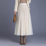 2025 Autumn Folding Lint Half Dress Girl High-Waisted A Word 100-Folded Skirt Growing Skirt