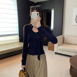 Early Autumn Chic Around The Neck With Wool Long-Sleeved T-Shirt Commuting New Unique Super-Looking Top