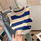 South Korea's Dongdaemun 2026 Summer New Hit Striped Knitted Vest Women Design Small Vest Top