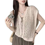 Shanghanghu Crochet V-Neck Vest Knitted Shirt Women's Summer 2026 New Design Short External Sunscreen Sleeveless Top