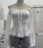 A Real Shot Shoulder Lace Side With Bow Shirt Tight To Take A Short Long-Sleeved Open Shirt 9662