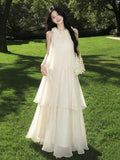 French Holiday Wind Hanging Neck-Laught Dress Women's Summer 2026 New Loose Thin Cake Long Skirt