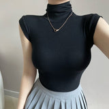 2025 Thai Pile High-Necked Sleeveless Tight T-Shirt Solid Color Body Bottom Shirt Thin Inside The Top Woman